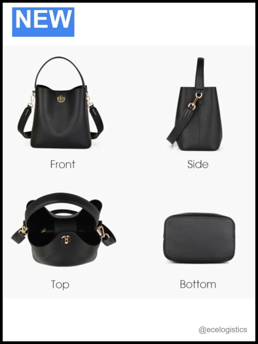 Genuine Leather Bucket Tote Bag for Women Adjustable Strap